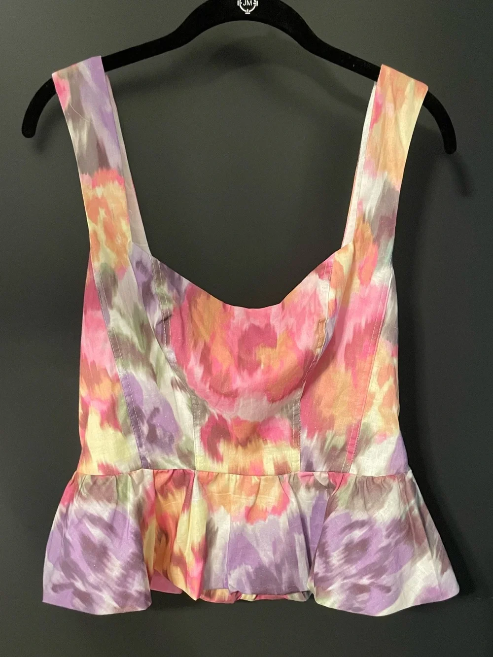 Amalie by Showpo Solane Linen Blend Corset Peplum Top Montreuil Print NWT Size 6